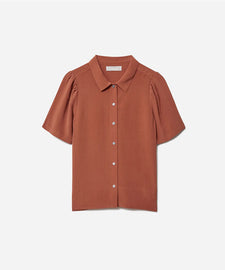 Clean Silk Puff-Sleeve Shirt